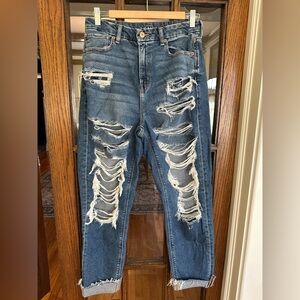 American Eagle Outfitters Ripped Blue Curvy Mom Jeans